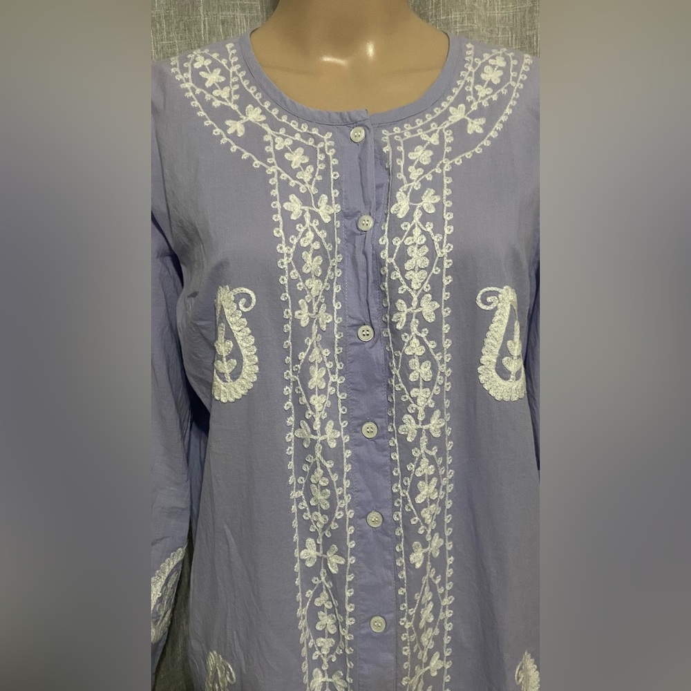 Lavender Embroidered Maxi Dress with Button Front